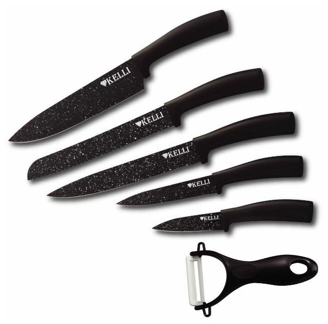 Набор ножей Шеф-нож Kelli KL-2031, лезвие: 20 см, черный