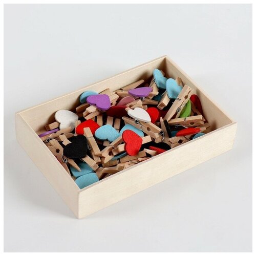 Набор прищепок в деревянной коробке «Сердечки» набор 50 шт.