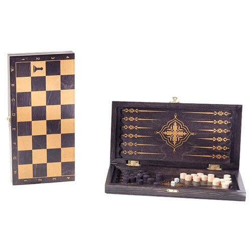 Игра 2в1 дорожная черная, рисунок золото (нарды, шашки) 