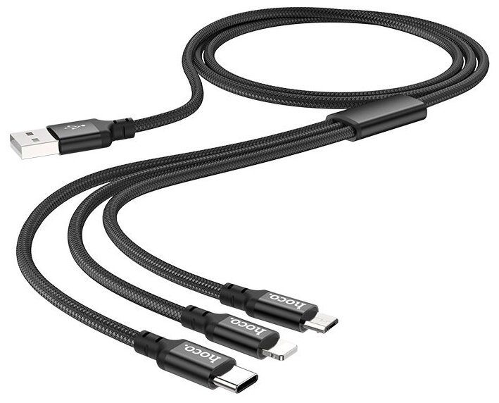Кабель Hoco X14 3 в 1 Micro USB / Lightning / Type-C черный