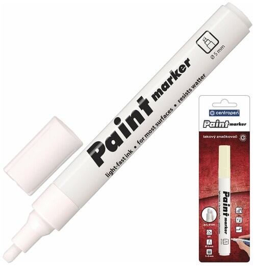 Маркер-краска лаковый (paint marker) CENTROPEN белый, скошенный наконечник, 1-5 мм, 9100 (21998)