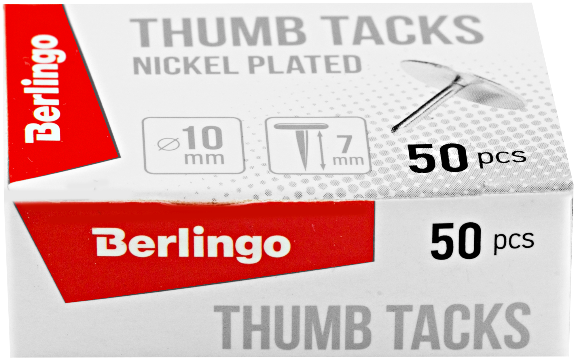 Кнопки канцелярские/гвоздики Berlingo, никелированные 10мм, 50шт., карт. упаковка, 116003