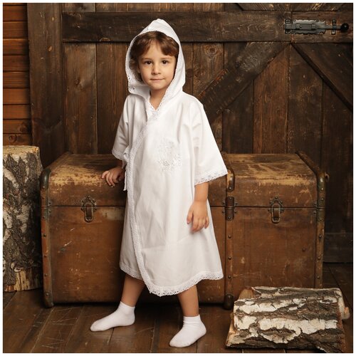фото Крестильная рубашка нежность с капюшоном (бязь) вышивка золото крестим деток