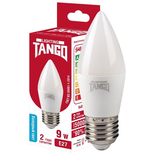Лампочка светодиодная 9W E27 свеча 6500K 220V (TANGO LED-C37-9W-E27-WW) TANGO