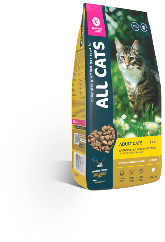 ALL CATS корм сухой для взрослых кошек с курицей, пп, 2,4 кг