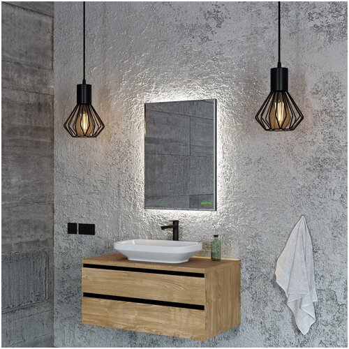 Зеркало для ванной с подсветкой белладжио 70 х 60 см бесконтактный сенсор включения, черный матовый профиль