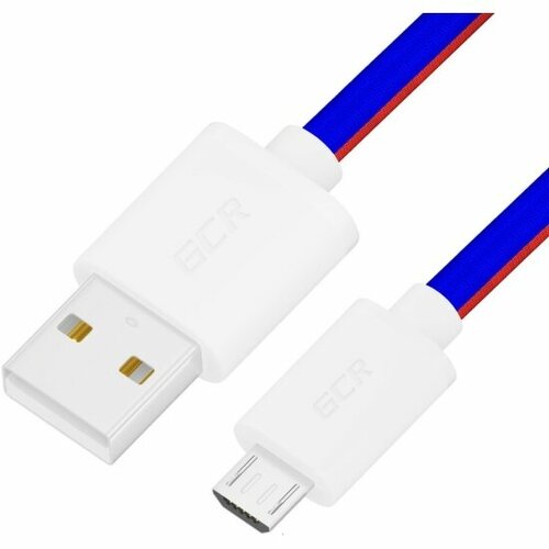 Кабель Gcr 0.5m MicroUSB, быстрая зарядка, триколор Россия, белый ПВХ, 28/24 AWG, -54976 gcr qc кабель gcr 1 0m microusb быстрая зарядка триколор россия белый пвх 28 24 awg 54973