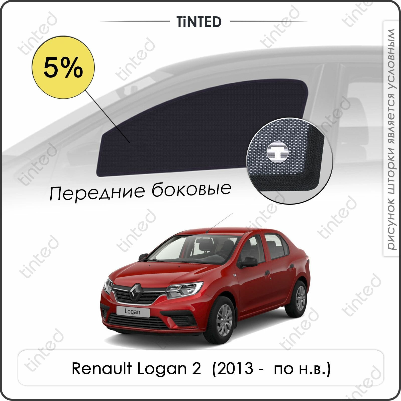 Шторки на автомобиль солнцезащитные Renault Logan 2 Седан 4дв. (2013 - по н. в.) на передние двери 5% сетки от солнца в машину рено логан Каркасные автошторки Premium