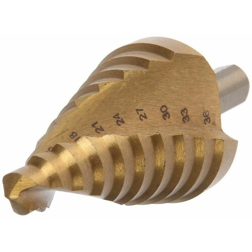 Сверло ступенчатое тундра PRO HSS TiN спиральный профиль трехгранный хвостовик 9-36 мм 1387₽