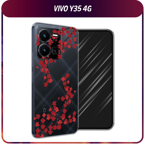Силиконовый чехол на Vivo Y35 4G / Виво Y35 4G Красная сакура, прозрачный матовый силиконовый чехол на vivo y35 4g виво y35 4g красная панда в полный рост черный