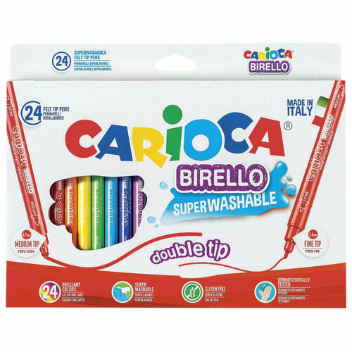 Фломастеры двухсторонние CARIOCA (Италия) Birello, 24 цвета, суперсмываемые, 41521 упаковка 2 шт.