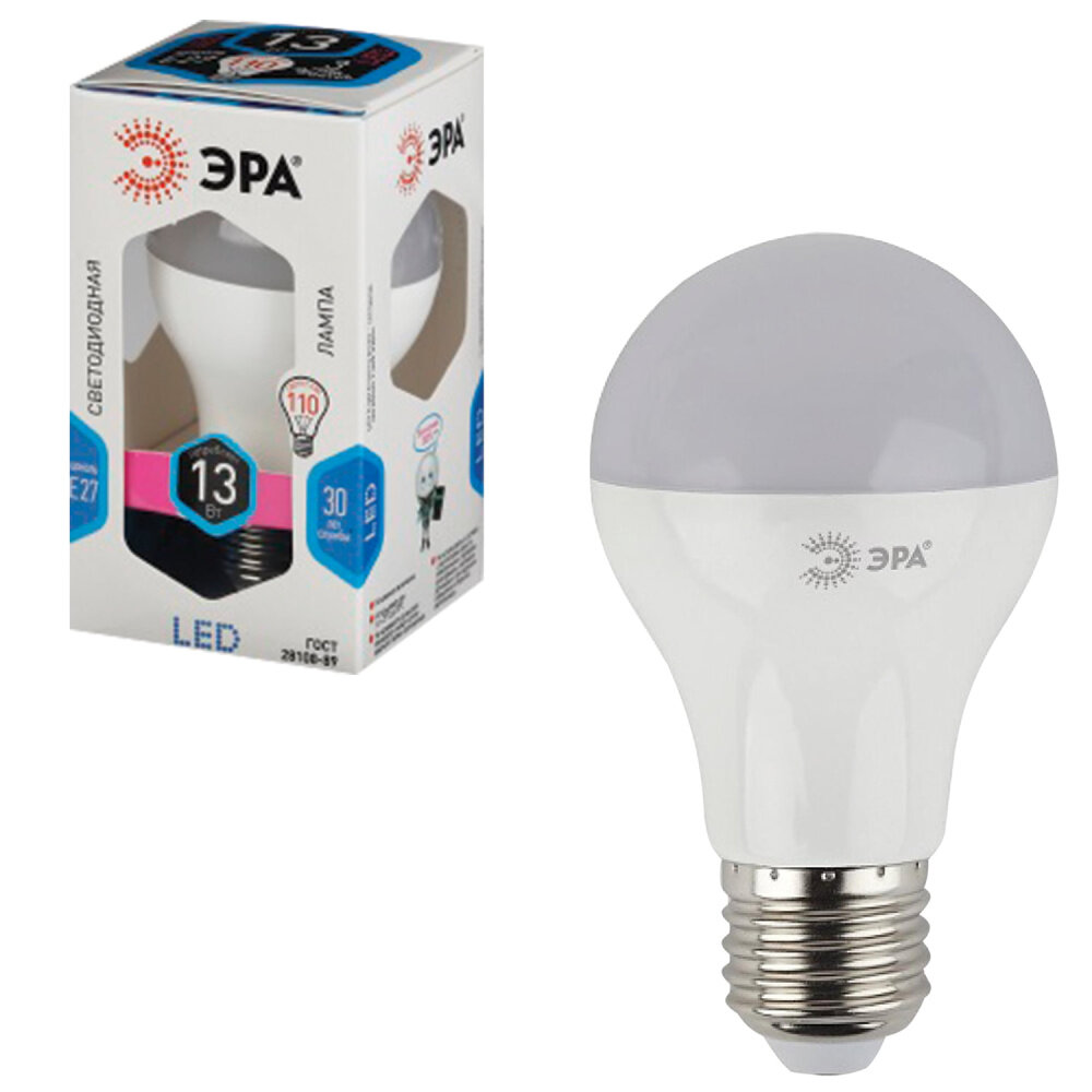 Лампа светодиодная ЭРА 13 (110) Вт цоколь E27 груша холодный белый свет 30000 ч LED smdA65-13W-840-E27 упаковка 3 шт.