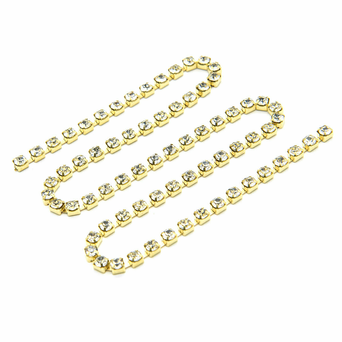 ЦС001ЗЦ3 Стразовые цепочки (золото), белый, размер 3 мм, 30 см/упак