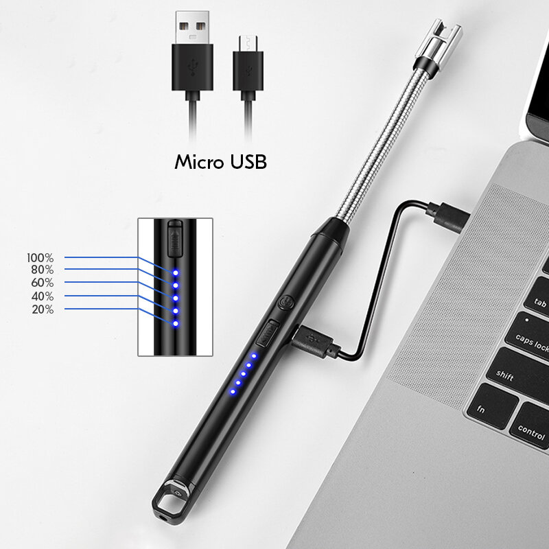 Зажигалка кухонная электронная с гибким носиком и зарядкой от USB, серебристая