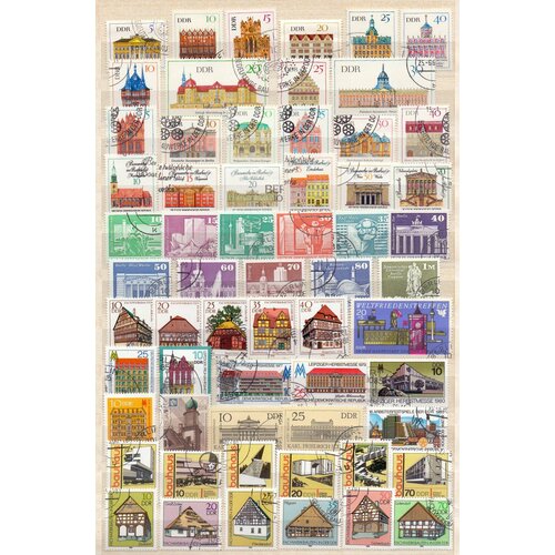 Набор почтовых марок ГДР, 1967-1985 годов. Архитектура Города. Филгашение, полные серии. Интересная подборка из 61 марки.