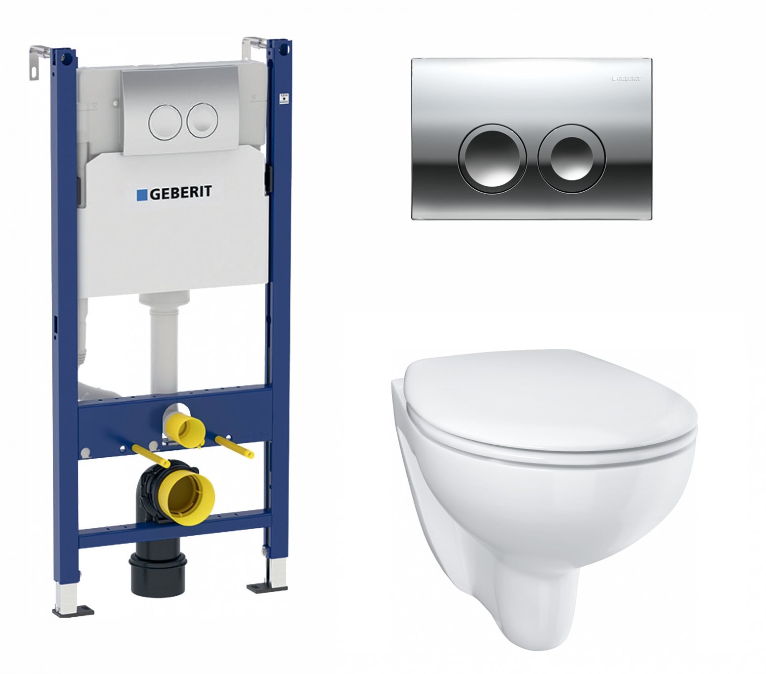 Комплект 3 в 1 инсталляция Geberit Duofix Delta + Унитаз подвесной Grohe Bau Ceramic 39351000 + кнопка хром