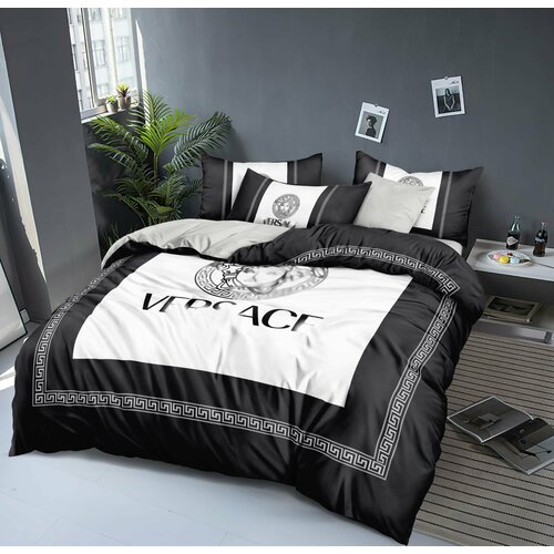 Постельное белье Евро 26 черный, белый, размер евростандарт