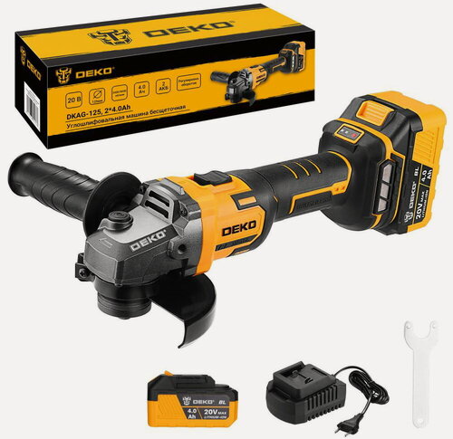 Изображение товара Угловая шлифовальная машина (болгарка) Deko DKAG-125, 20 В, 2*4.0 Ач (083-1064)