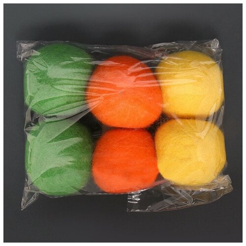 Шерстяные шарики для стирки и сушки белья, 6 см, цветной микс, 40 гр (набор 6 шт )