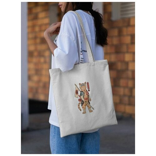 Женская сумка шоппер с принтом Кот Самурай