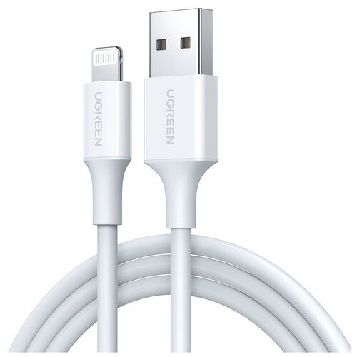 Кабель UGREEN US155 (20728), USB-A 2.0 to Lightning, Apple MFI certified, 2,4A, силиконовый, 1m, White кабель ugreen us155 20730 usb a 2 0 to lightning apple mfi certified 2 4a силиконовый 2m white