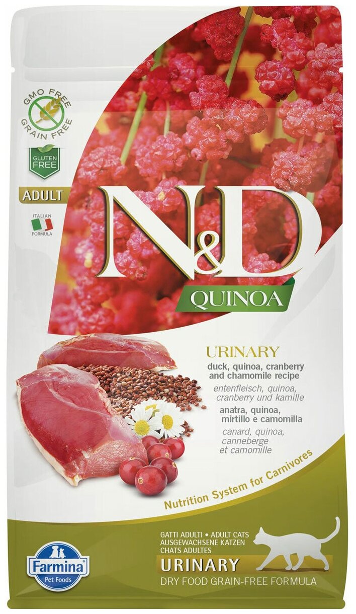 FARMINA CAT N&D GRAIN FREE QUINOA URINARY DUCK беззерновой для взрослых кошек при мочекаменной болезни с уткой и киноа (1,5 кг)