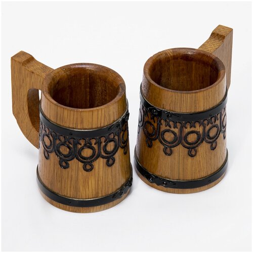 Набор из 2 декоративных кружек украшенных орнаментом дерево выжигание металл СССР 1990-2000 гг 3475₽