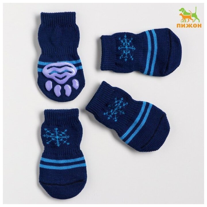 Носки нескользящие "Снежинка", размер L (3,5/5 * 8 см), набор 4 шт, тёмно-синие - фотография № 4