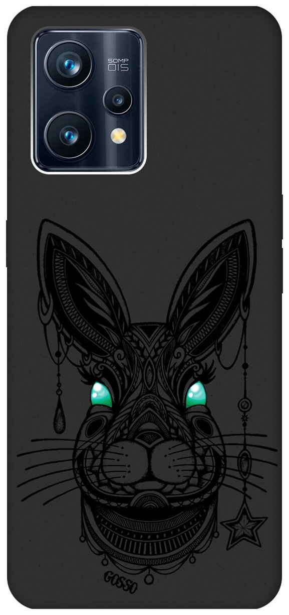 Матовый Soft Touch силиконовый чехол на Realme 9 Pro+, Рилми 9 Про+ с 3D принтом "Grand Rabbit" черный