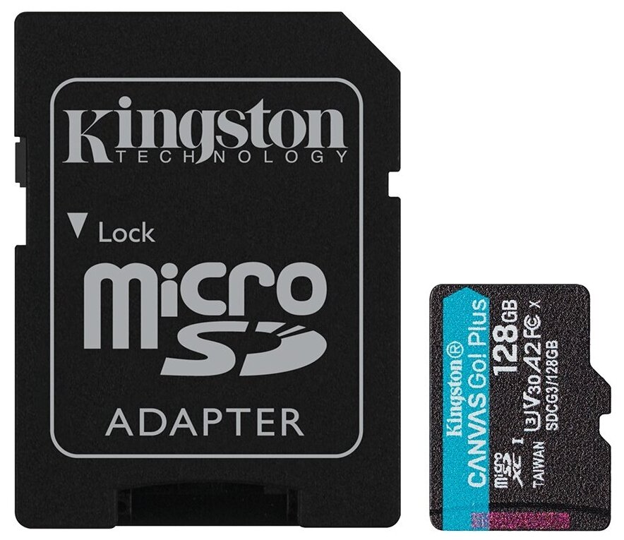 Карта памяти 128Gb - Kingston Canvas Go! Micro Secure Digital HC Class10 UHS-I Canvas Select + SD Adapter SDCG3/128GB с переходником под SD