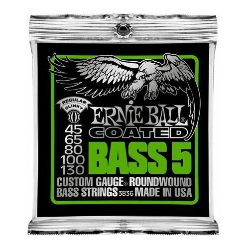 ernie ball 2836 струны для 5 струнной бас гитары Струны для 5 струнной бас-гитары ERNIE BALL 3836 Coated Slinky 45-130