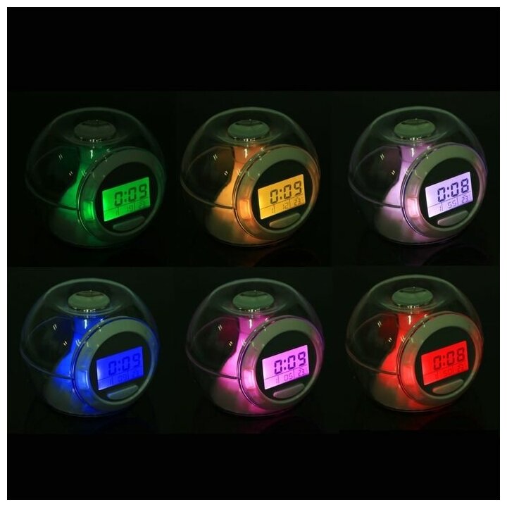 Будильник Luazon LB-06, 7 цветов дисплея, 6 мелодий, прозрачный - фотография № 5