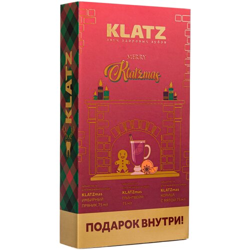 KLATZ / KLATZmas Набор зубных паст с рождественской свечой: Глинтвейн + Корица с мятой + Имбирный пряник, 3 х 75 мл (Рождественская серия)