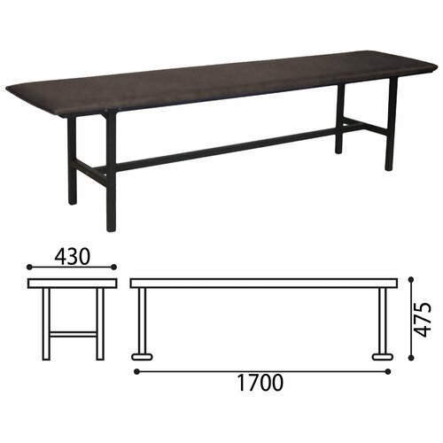 Банкетка без спинки Берта, 1700x430x475 мм, усиленная, черный каркас, кожзаменитель черный, разборная, БМ 4 К-01 шт.