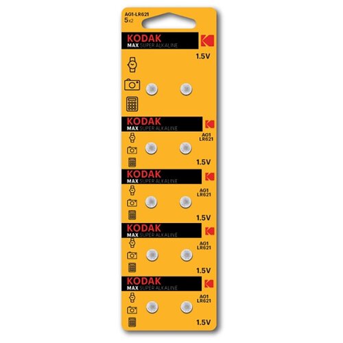 Батарейки Kodak AG1 (364) LR621 LR60 [KAG1-10] MAX Button Cell арт. Б0044706 (10 шт.) часовая батарейка kodak ag1 364 lr621 lr60 kag110 б0044706 16088853