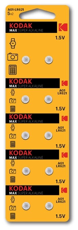 Батарейки Kodak AG1 (364) LR621 LR60 [KAG1-10] MAX Button Cell арт. Б0044706 (10 шт.)