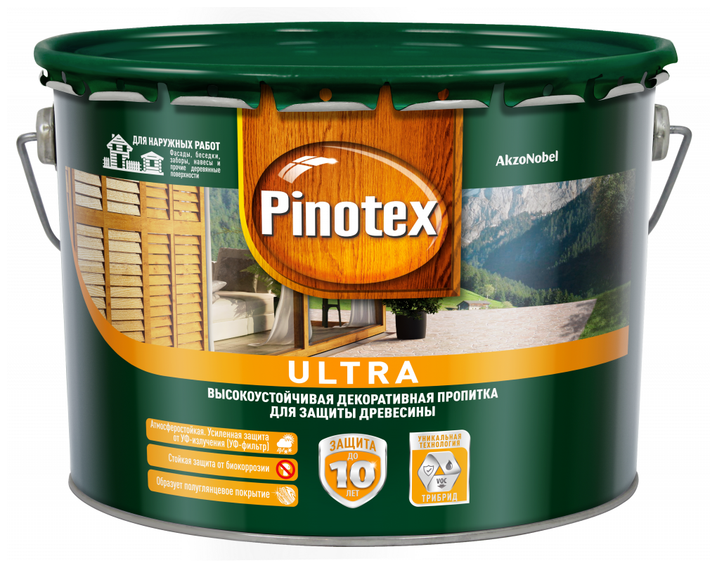 фото Pinotex Ultra / Пинотекс Ультра антисептик для древесины 9л тик