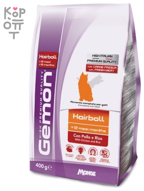 Gemon Cat Hairball корм для выведение шерсти для взрослых кошек с курицей и рисом 400г - фотография № 7