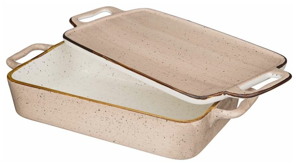 Блюдо для запекания с крышкой bronco nature 35*17*7,5см 1500мл кремовое KSG-263-1102 — фото 1