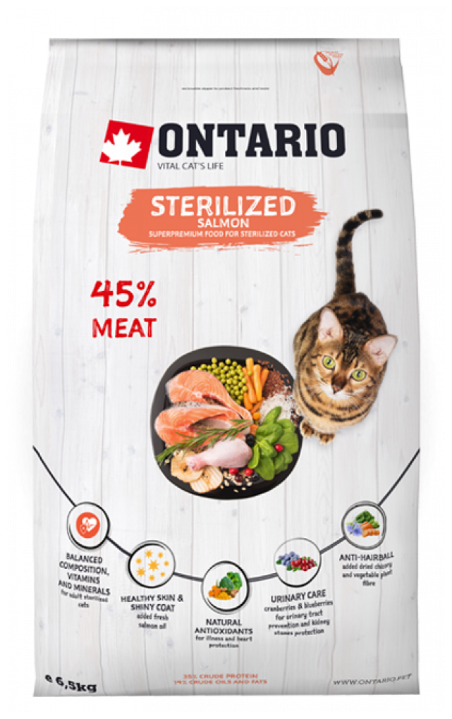 Корм Ontario Sterilised Salmon для стерилизованных кошек, с лососем, 2 кг - фотография № 5