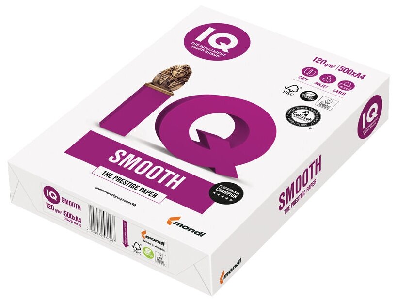 Бумага IQ "Smooth", А4, 120г/м2, 500л., 170%, 1 шт