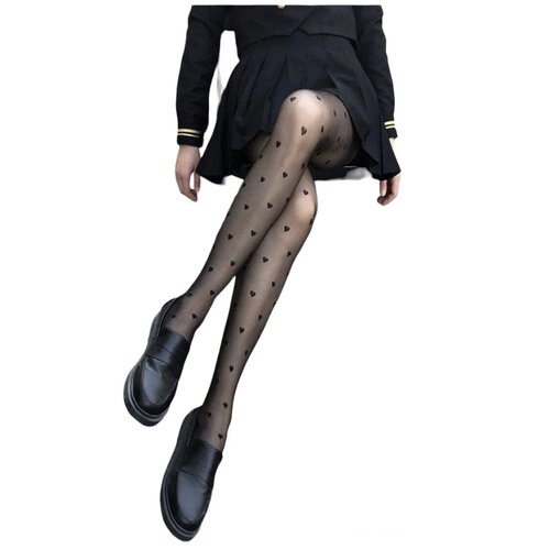 Стильные колготки с сердечками 2-3 размер женские 40 ден с рисунком бесшовные с сердечками в сердечко женские черные