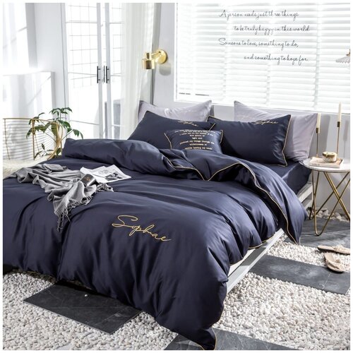 Комплект постельного белья Mency Темно-Синий, 2-x спальный с простыней Евро, наволочки 70x70, 50x70