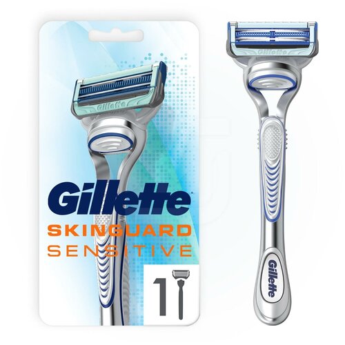 Gillette Бритва Gillette Skinguard Sensitive, с 1 сменной кассетой мужская бритва fusion 5 фьюжн 5 с 4 сменными кассетами c символикой uefa champions league уефа чемпионс лиг тм gillette жиллетт