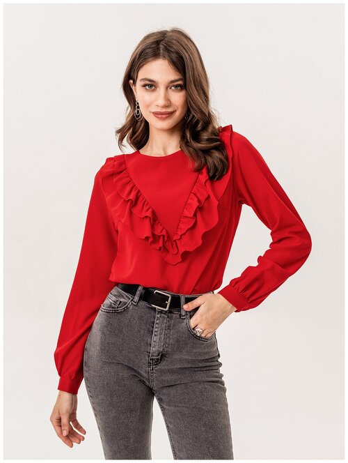 Блуза  VIAVILLE, классический стиль, однотонная, размер 44, красный