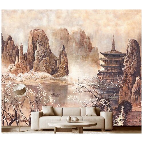 Фотообои на стену флизелиновые Модный Дом Китайский храм у озера 350x290 см (ШxВ), фотообои фрески храм у озера m935