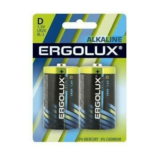 Батарейка ERGOLUX LR20 BL-2 батарейка kodak max super alkaline d lr20 в упаковке 2 шт