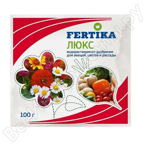 Удобрение для овощей, цветов и рассады Fertika Люкс 100 г 4620005610194 удобрение fertika люкс для овощей цветов и рассады 20 гр 2 подарка