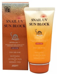 JIGOTT Snail Uv Sun Block Cream SPF50+/PA+++ Солнцезащитный крем с улиточным муцином