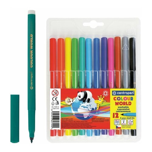 фломастеры centropen colour world washable 12 цветов арт 7550 12 tp 7790 12 tp количество в наборе 2 шт Фломастеры Unitype 12 цветов CENTROPEN Colour World - (3 шт)